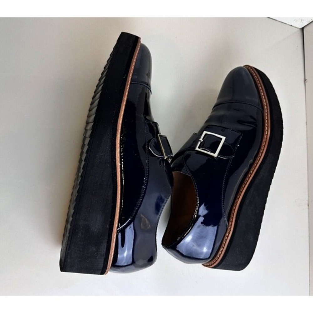 Halogen Haemma-Lea Navy Patent Leather Monk Strap Platform Loafers 11M 45-03‎ - Picture 9 of 15